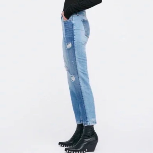 Free People Patchwork Straight Two-Toned Jeans - Picture 2 of 4